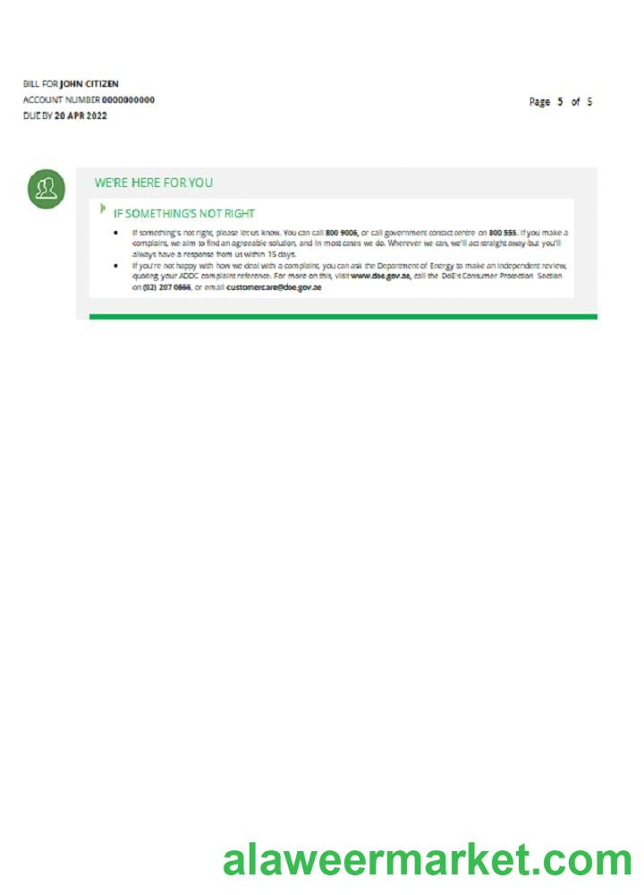 UAE Sharjah Al Ain Distribution Co. Word and PDF utility bill template (5 pages) 5